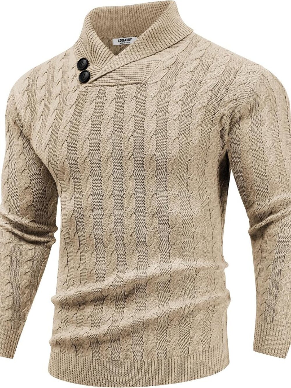Men's Shawl Collar Pullover Sweater Slim Fit Casual Button Cable Knit Sweaters